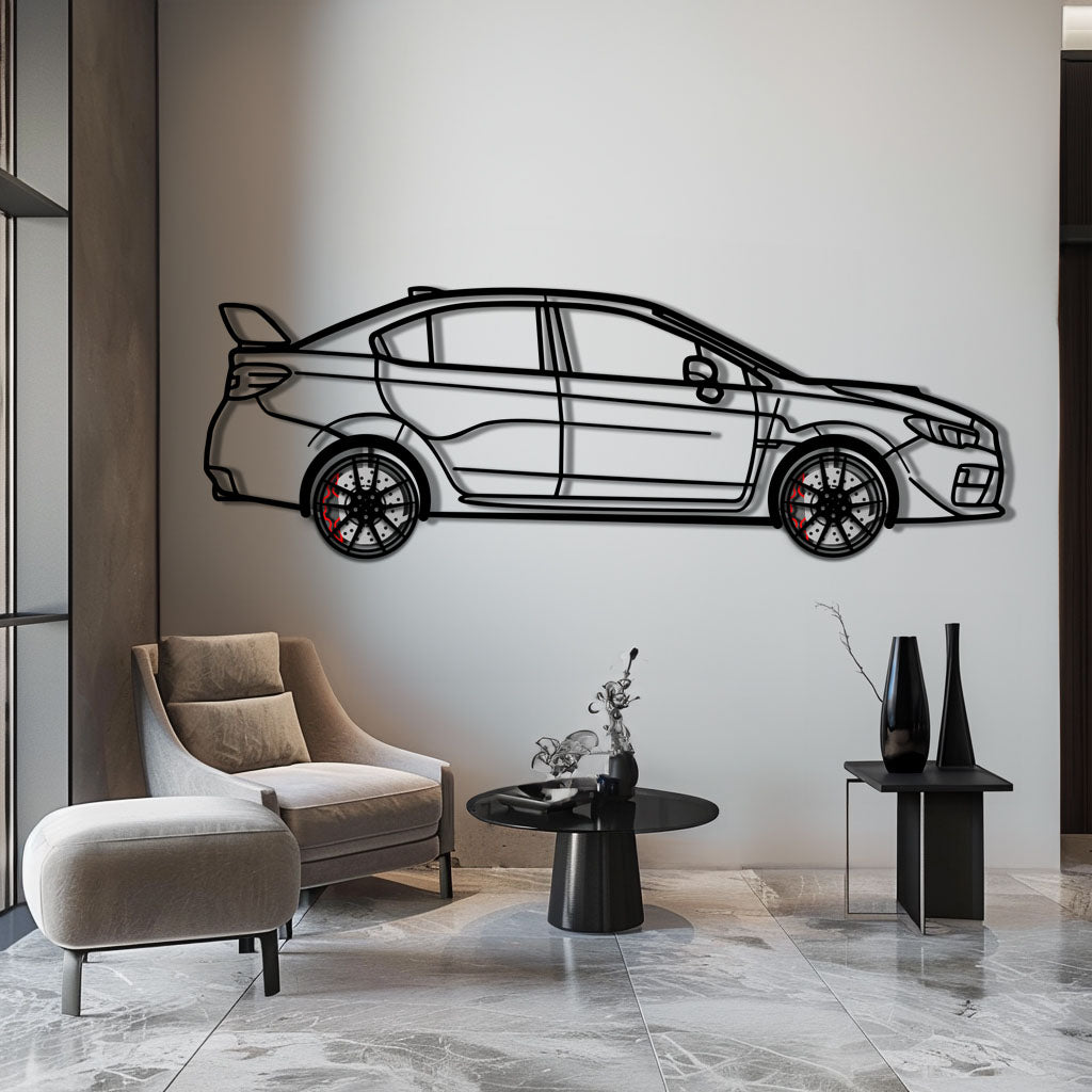 Subaru WRX Metal Car Wall Art with Rotating Wheels - Rally Legend Silhouette - Interactive Automotive Wall Decor - KAFMEKA155