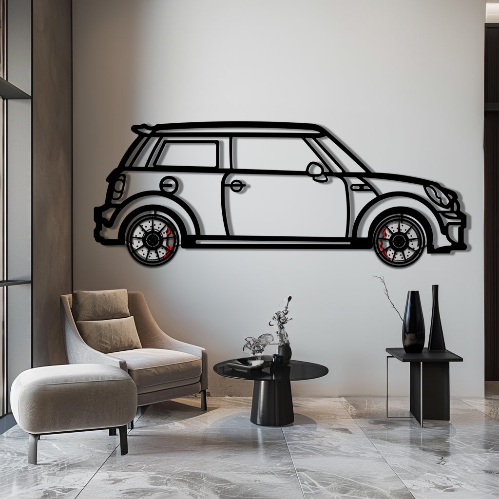 Mini Cooper Metal Car Wall Art with Rotating Wheels - Iconic British Compact Silhouette - Interactive Automotive Wall Decor - KAFMEKA151