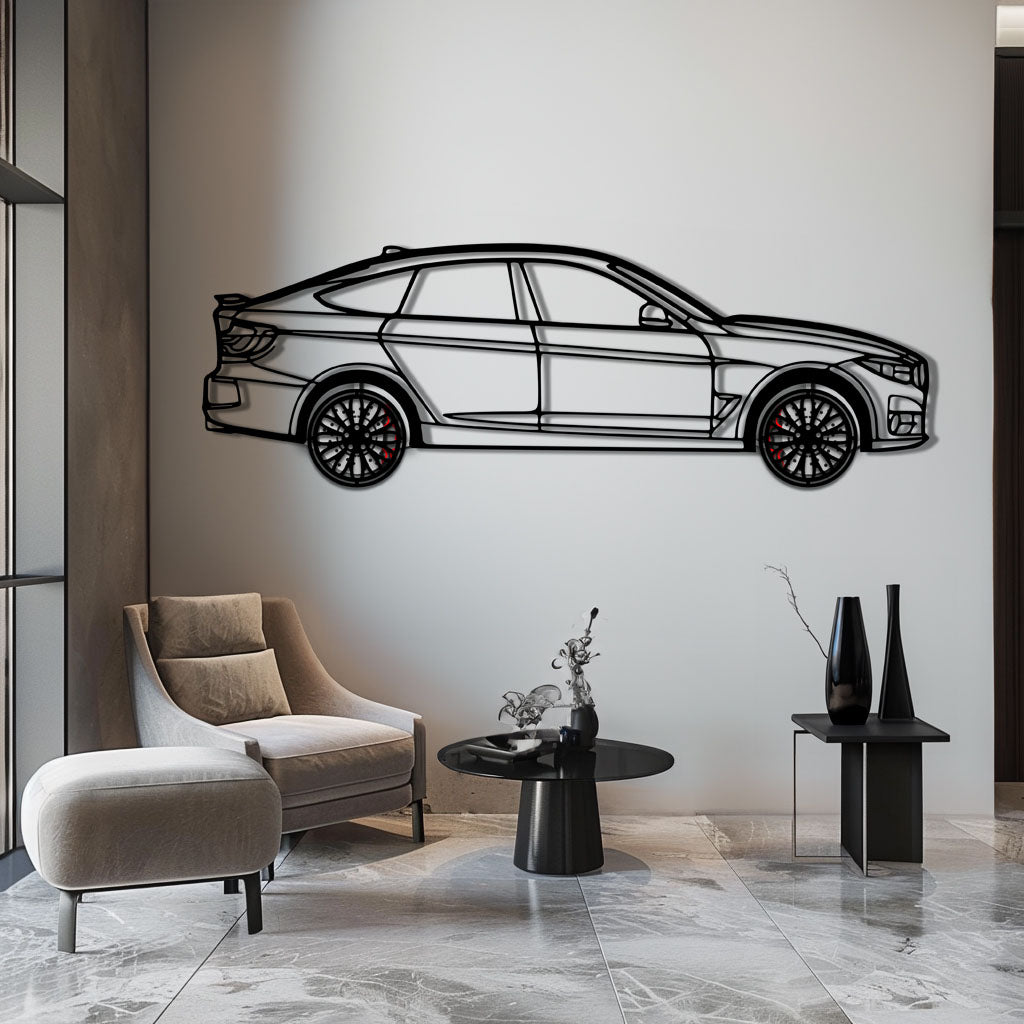 BMW 330 GT F34 Metal Car Wall Art with Rotating Wheels - Gran Turismo Silhouette Decor - Interactive Automotive Wall Art - KAFMEKA103