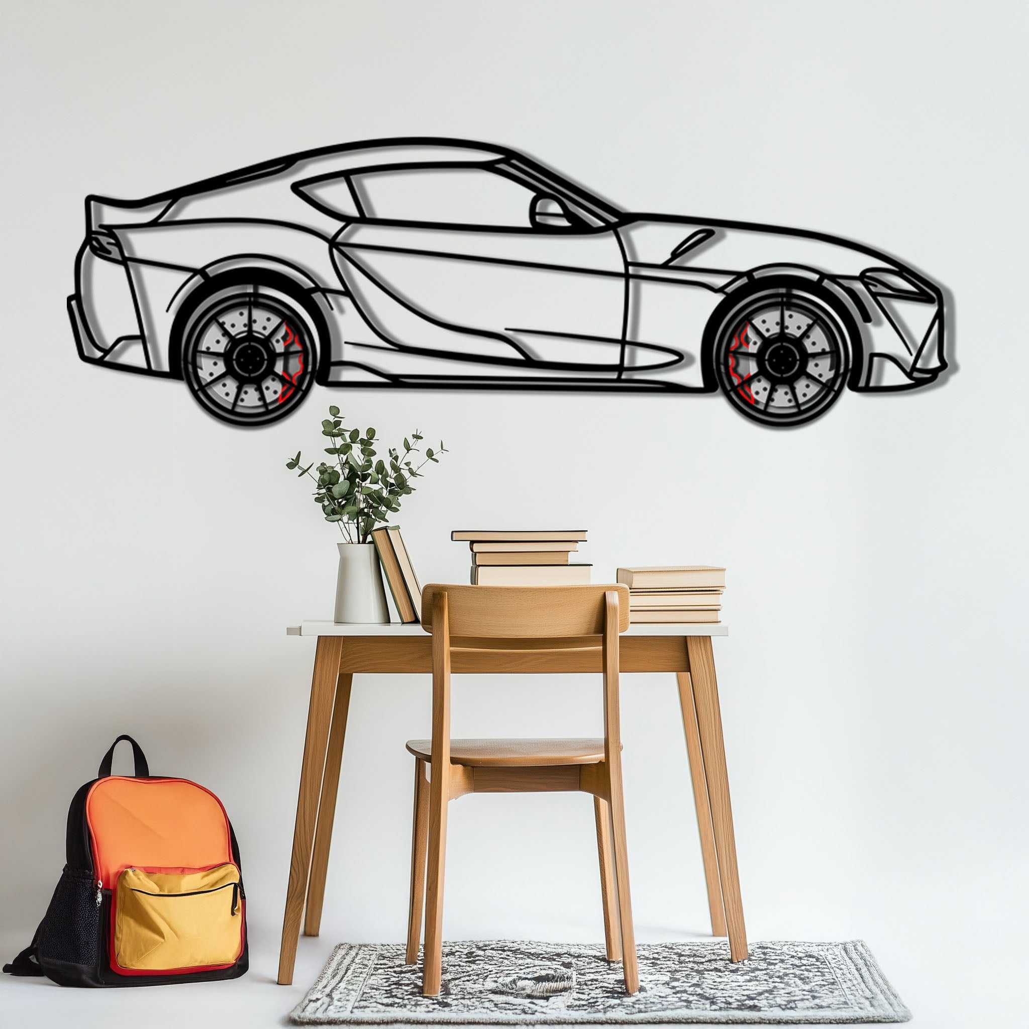 Toyota GR Supra (A90) Metal Car Wall Art with Rotating Wheels - Modern JDM Legend Silhouette - Interactive Automotive Wall Decor - KAFMEKA156