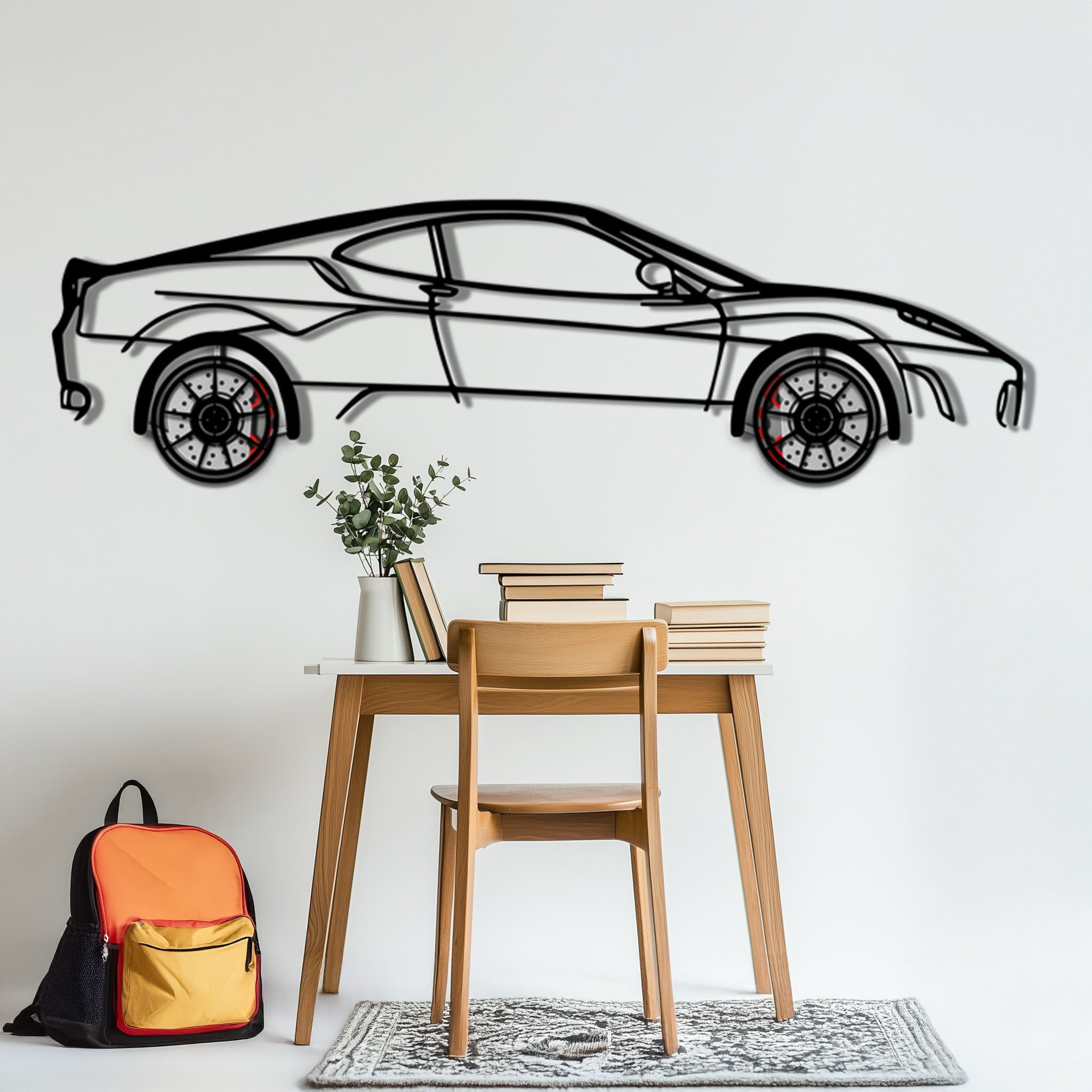 Ferrari F430 Metal Car Wall Art with Rotating Wheels - Italian V8 Supercar Silhouette - Interactive Automotive Wall Decor - KAFMEKA132