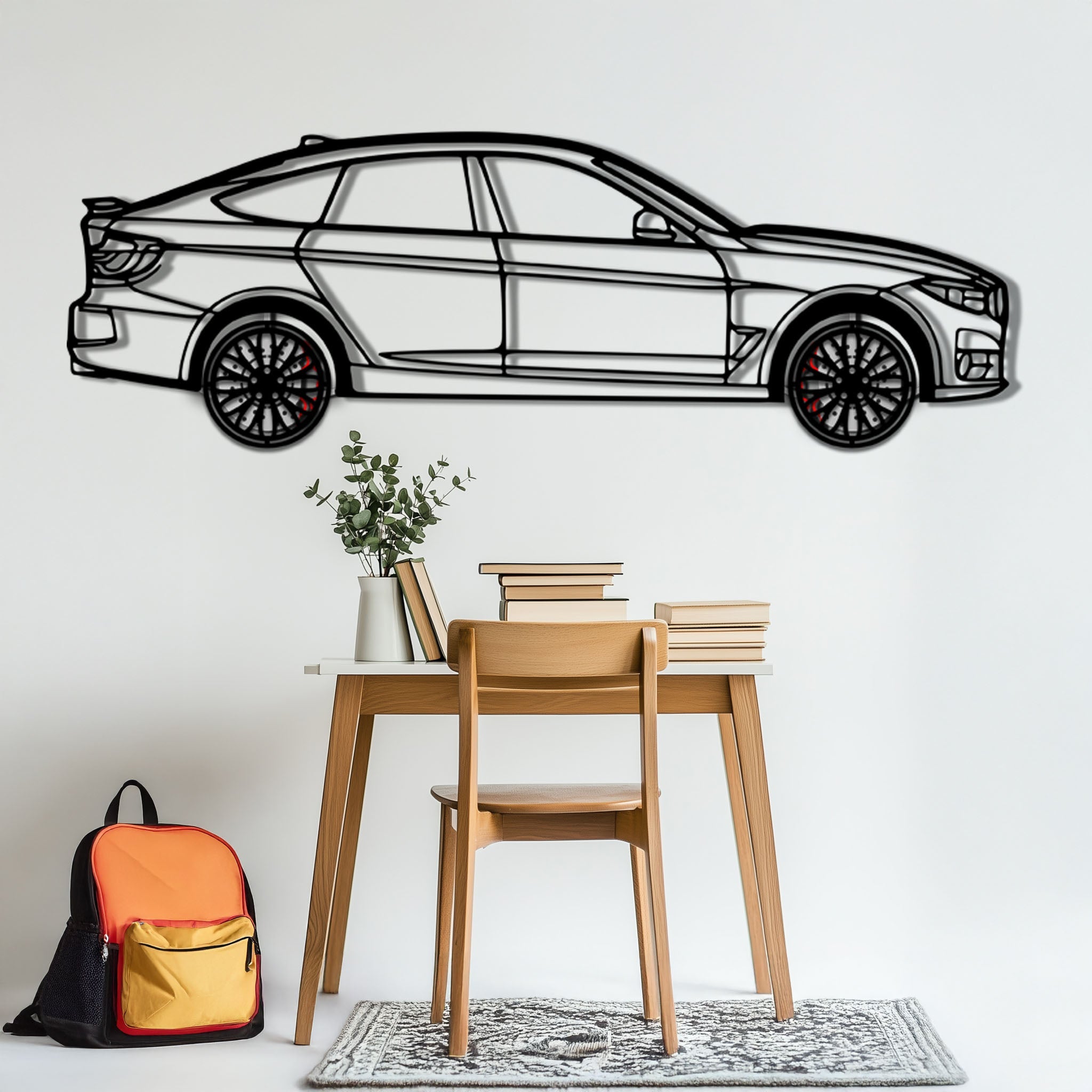 BMW 330 GT F34 Metal Car Wall Art with Rotating Wheels - Gran Turismo Silhouette Decor - Interactive Automotive Wall Art - KAFMEKA103