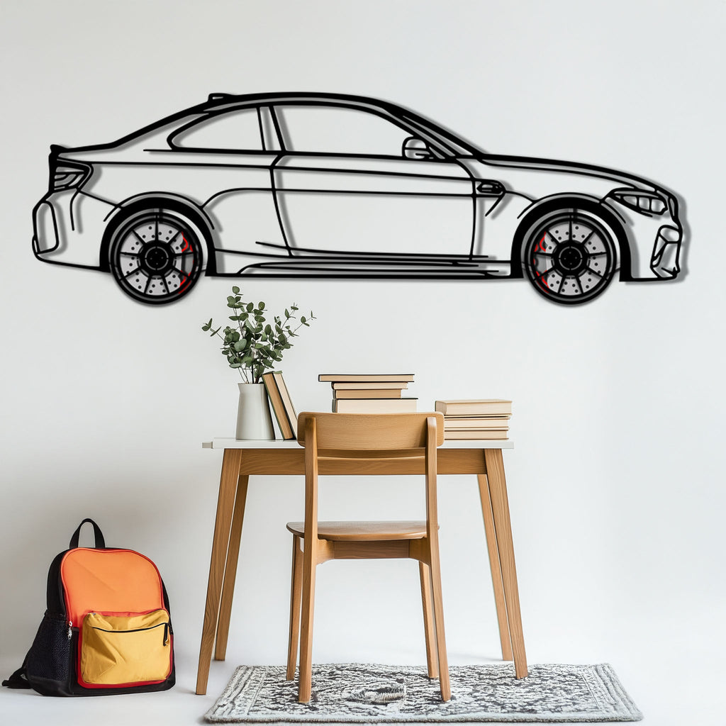 BMW M2 F87 Metal Car Wall Art with Rotating Wheels - M Power Compact Performance Silhouette - Interactive Automotive Decor - KAFMEKA107