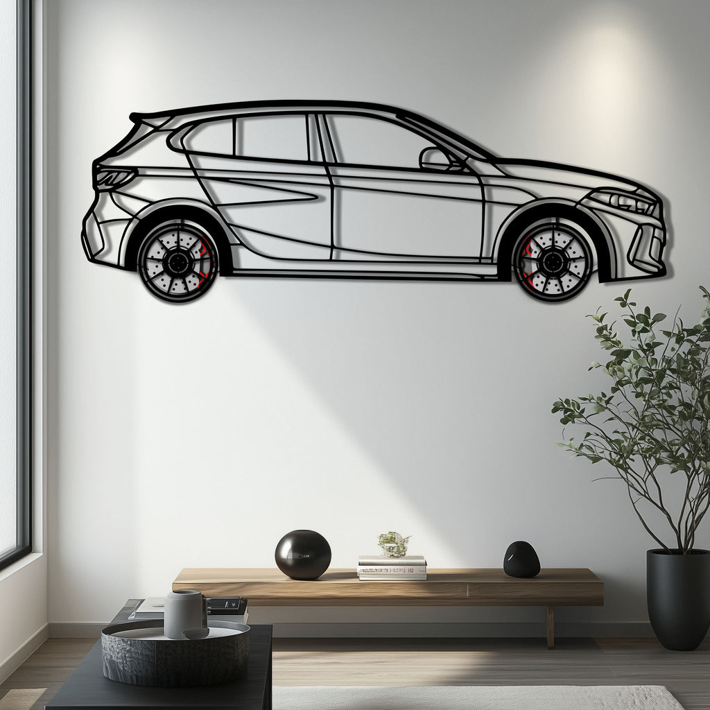 BMW 135i F40 Metal Car Wall Art with Rotating Wheels - M Performance Hatchback Silhouette - Interactive Automotive Decor - KAFMEKA102