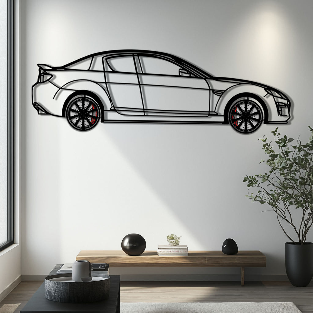 Mazda RX-8 Metal Car Wall Art with Rotating Wheels - Rotary Engine Silhouette - Interactive JDM Automotive Wall Decor - KAFMEKA148