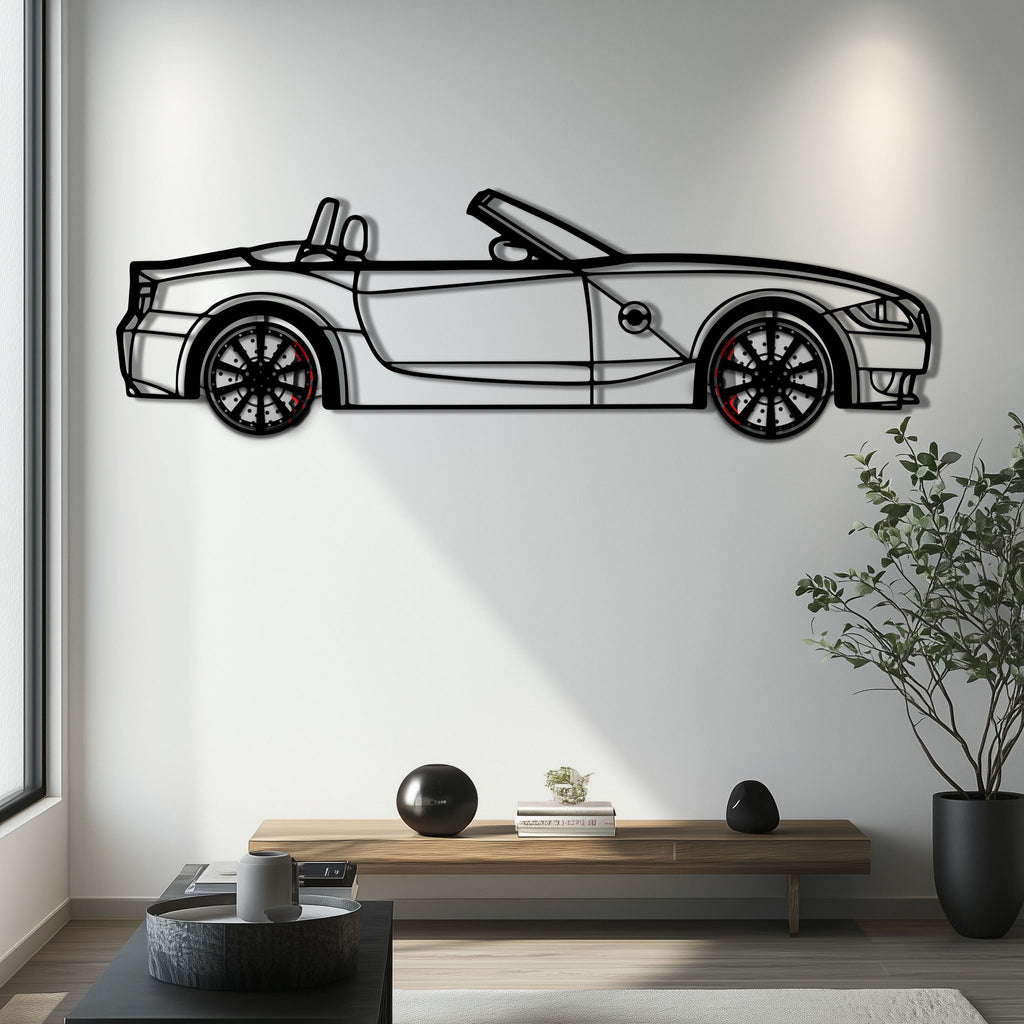BMW Z4 M Roadster Metal Car Wall Art with Rotating Wheels - M Power Silhouette Decor - Interactive Automotive Wall Art - KAFMEKA114
