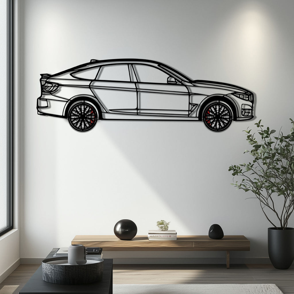 BMW 330 GT F34 Metal Car Wall Art with Rotating Wheels - Gran Turismo Silhouette Decor - Interactive Automotive Wall Art - KAFMEKA103