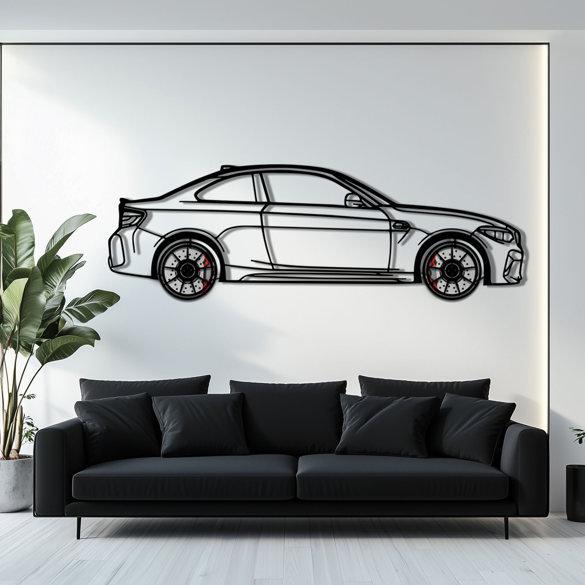 BMW M2 F87 Metal Car Wall Art with Rotating Wheels - M Power Compact Performance Silhouette - Interactive Automotive Decor - KAFMEKA107