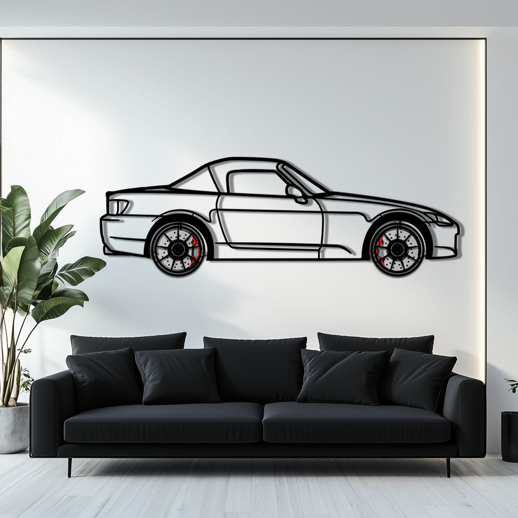 Honda S2000 Metal Car Wall Art with Rotating Wheels - JDM Roadster Silhouette - Interactive Automotive Wall Decor - KAFMEKA143