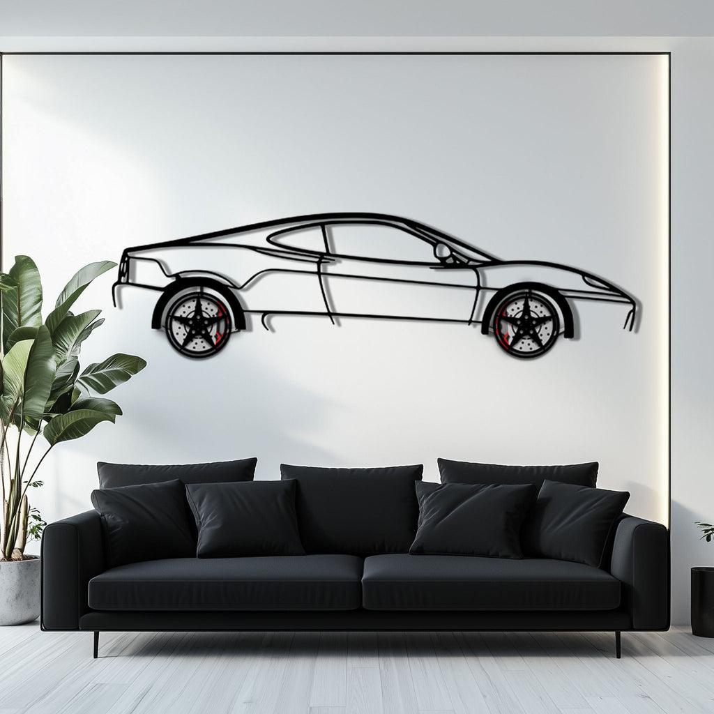 Ferrari 360 Modena Metal Car Wall Art with Rotating Wheels - Italian V8 Supercar Silhouette - Interactive Automotive Decor - KAFMEKA122