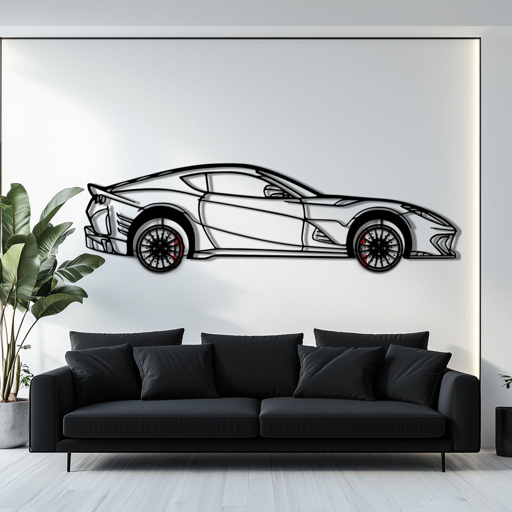 Ferrari 812 Superfast / F12 Metal Car Wall Art with Rotating Wheels - V12 Grand Tourer Silhouette - Interactive Automotive Wall Decor - KAFMEKA127