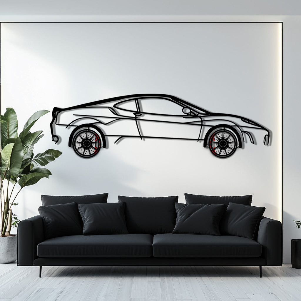 Ferrari F430 Metal Car Wall Art with Rotating Wheels - Italian V8 Supercar Silhouette - Interactive Automotive Wall Decor - KAFMEKA132
