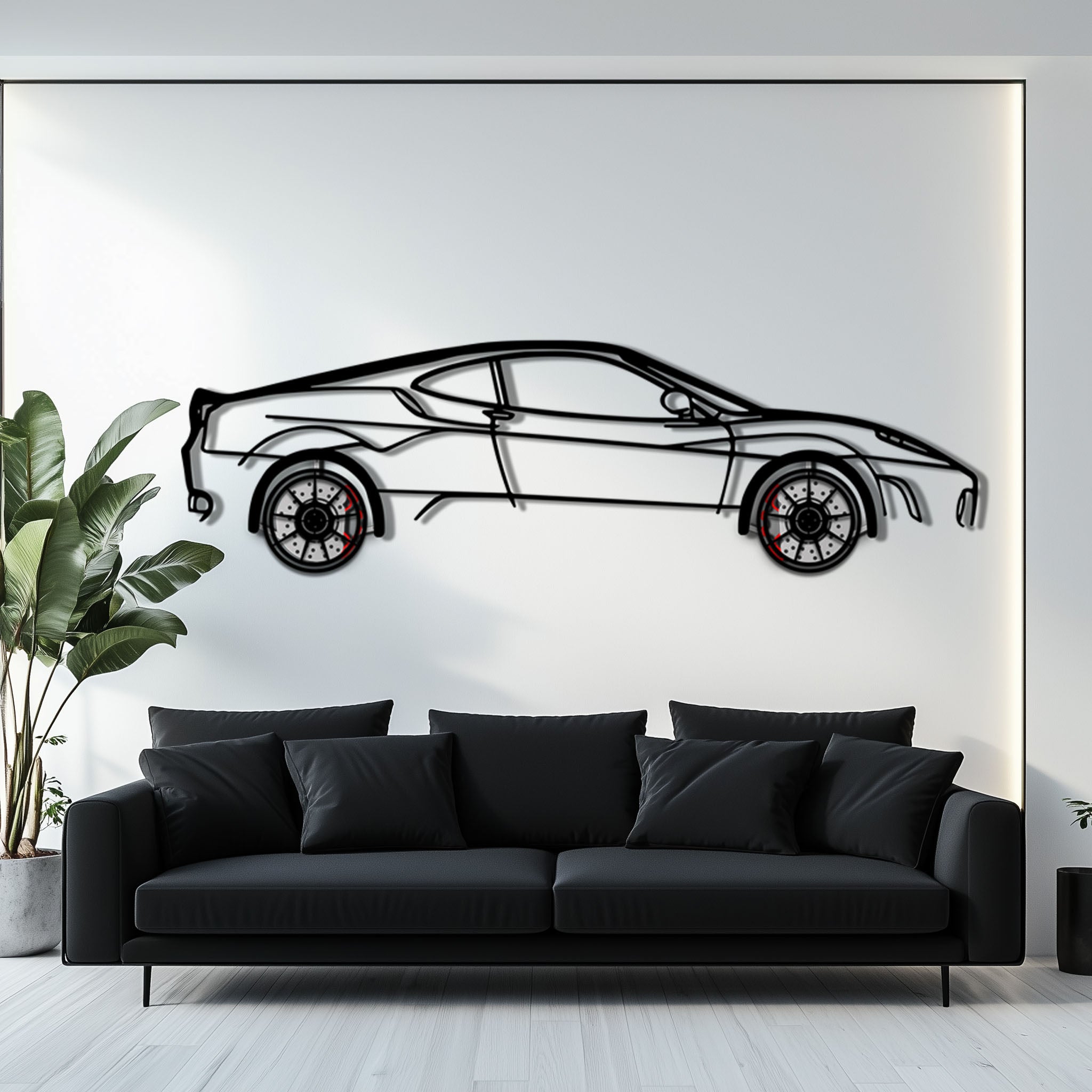 Ferrari F430 Metal Car Wall Art with Rotating Wheels - Italian V8 Supercar Silhouette - Interactive Automotive Wall Decor - KAFMEKA132