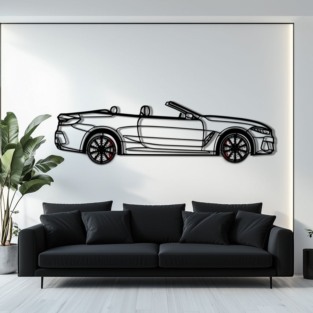 BMW 850i Metal Car Wall Art with Rotating Wheels - Luxury Grand Tourer Silhouette - Interactive Automotive Wall Decor - KAFMEKA105