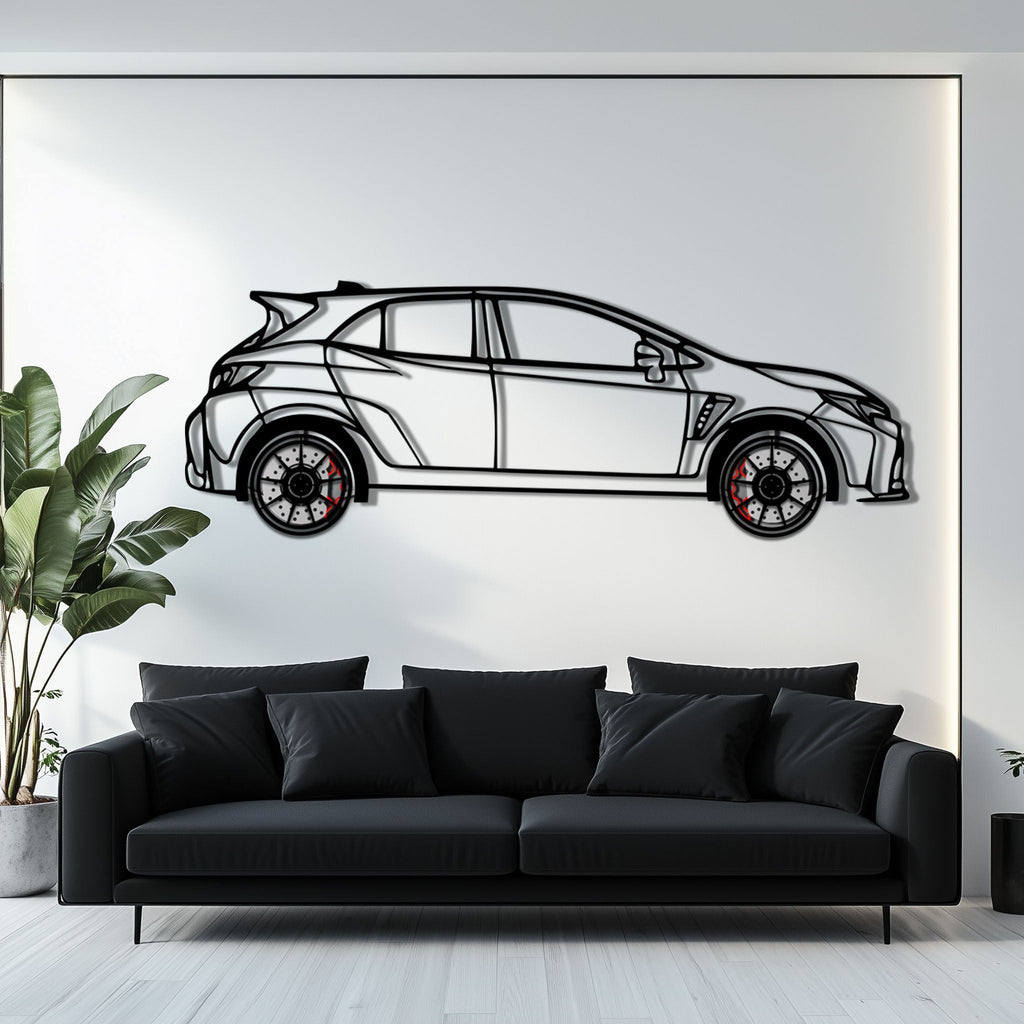 Toyota GR Corolla Metal Car Wall Art with Rotating Wheels - Rally-Inspired Hot Hatch Silhouette - Interactive JDM Automotive Decor - KAFMEKA158