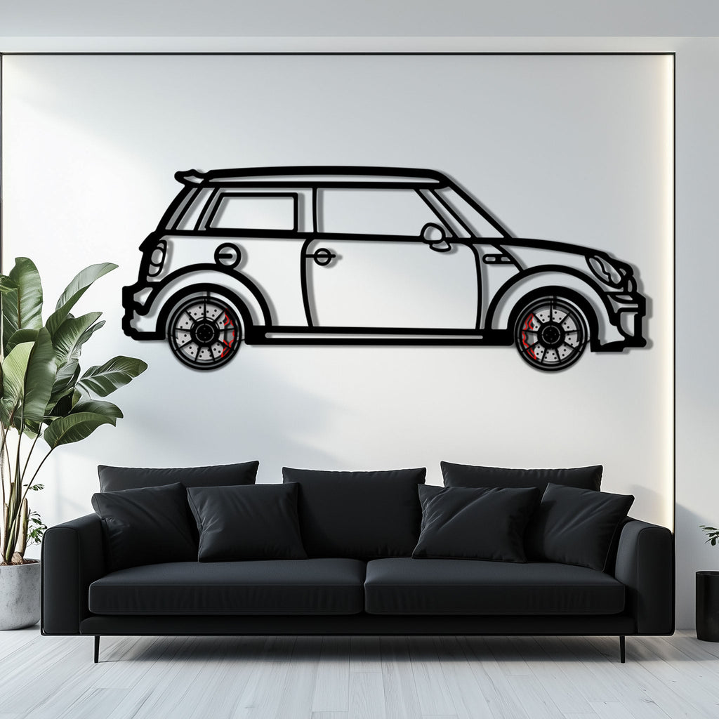 Mini Cooper Metal Car Wall Art with Rotating Wheels - Iconic British Compact Silhouette - Interactive Automotive Wall Decor - KAFMEKA151