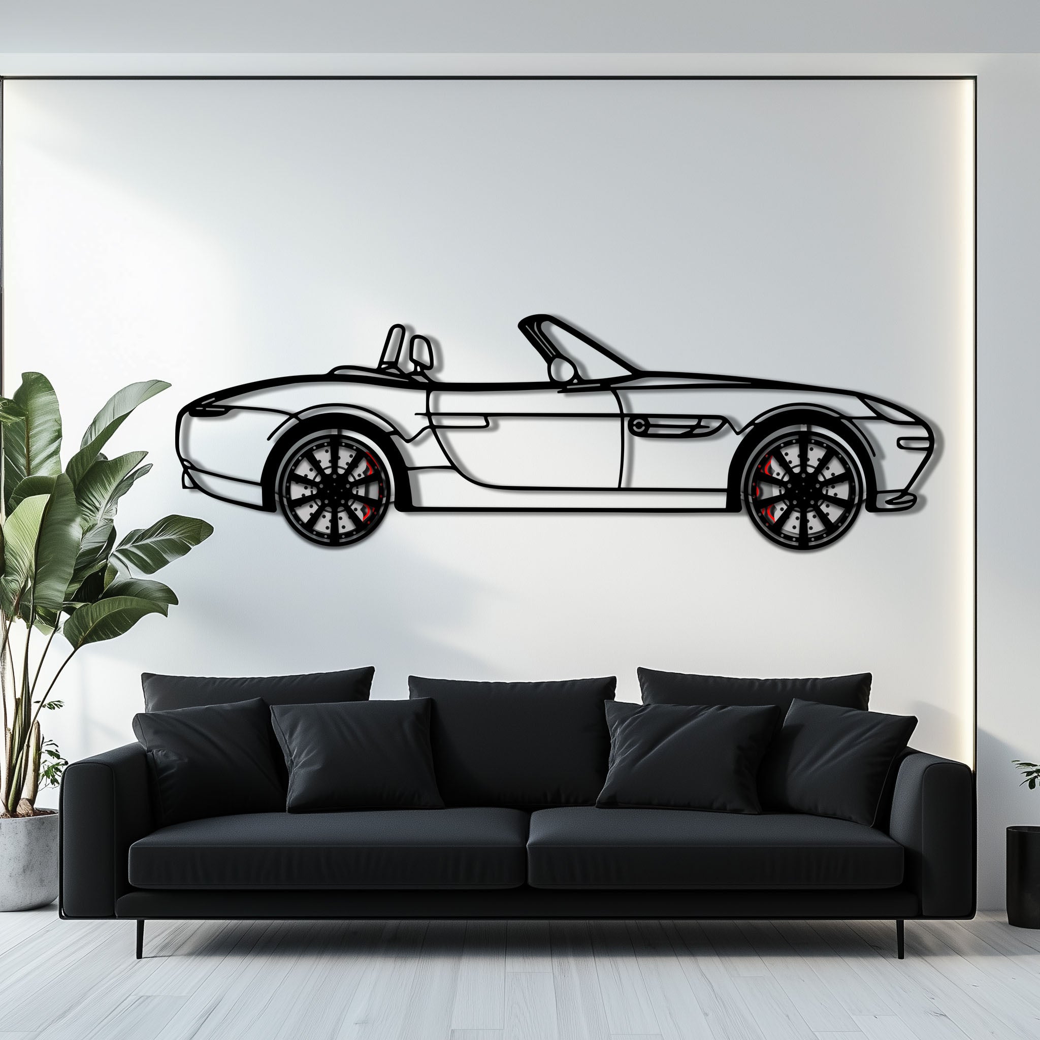 BMW Z8 Metal Car Wall Art with Rotating Wheels - Classic Luxury Roadster Silhouette - Interactive Automotive Wall Decor - KAFMEKA115
