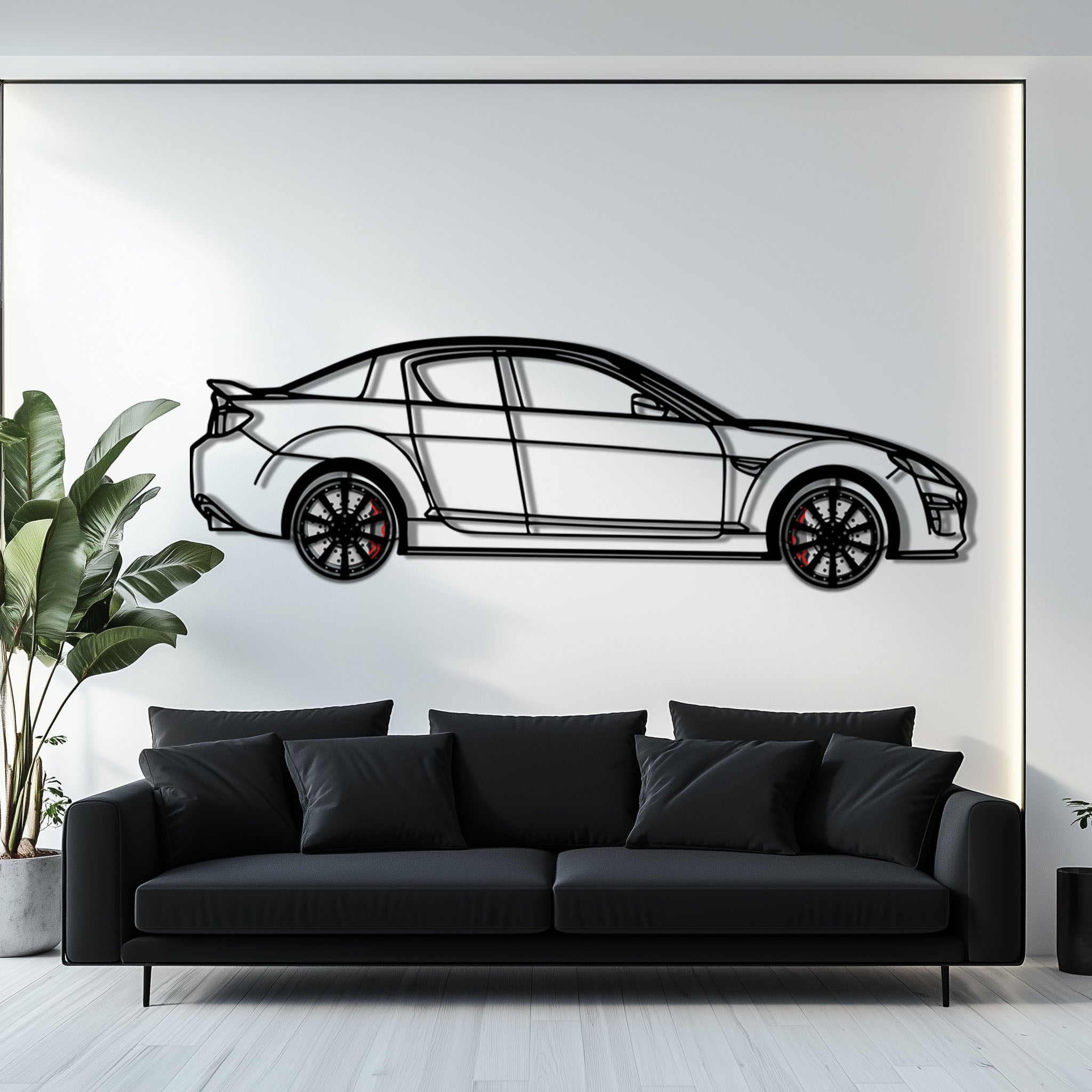 Mazda RX-8 Metal Car Wall Art with Rotating Wheels - Rotary Engine Silhouette - Interactive JDM Automotive Wall Decor - KAFMEKA148