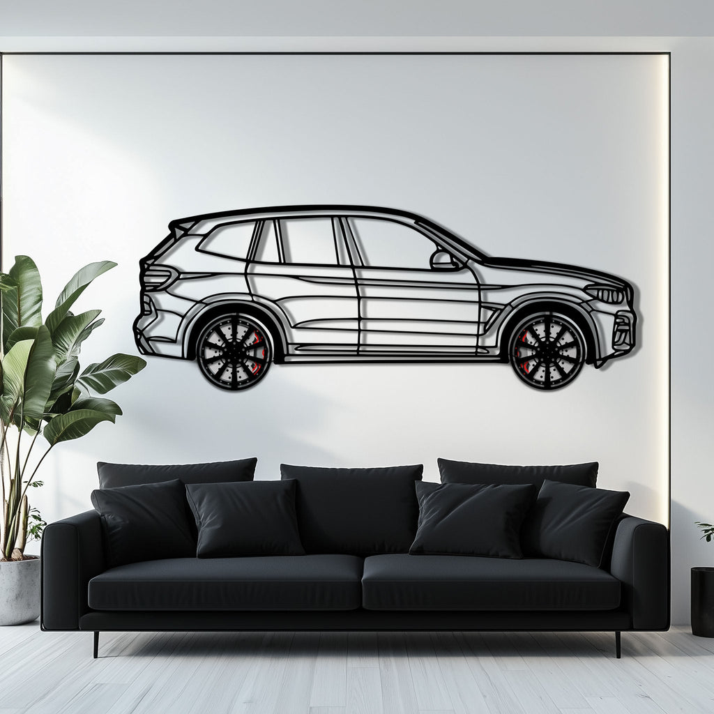 BMW X3 Metal Car Wall Art with Rotating Wheels - Modern SAV Silhouette Decor - Interactive Automotive Wall Art - KAFMEKA110