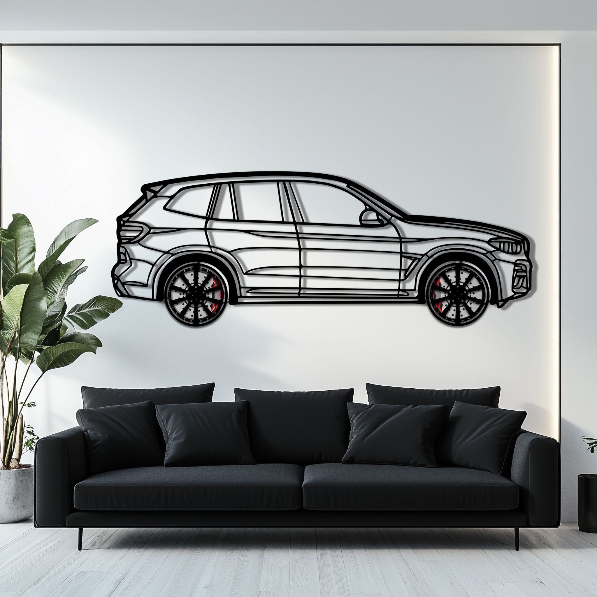 BMW X3 Metal Car Wall Art with Rotating Wheels - Modern SAV Silhouette Decor - Interactive Automotive Wall Art - KAFMEKA110