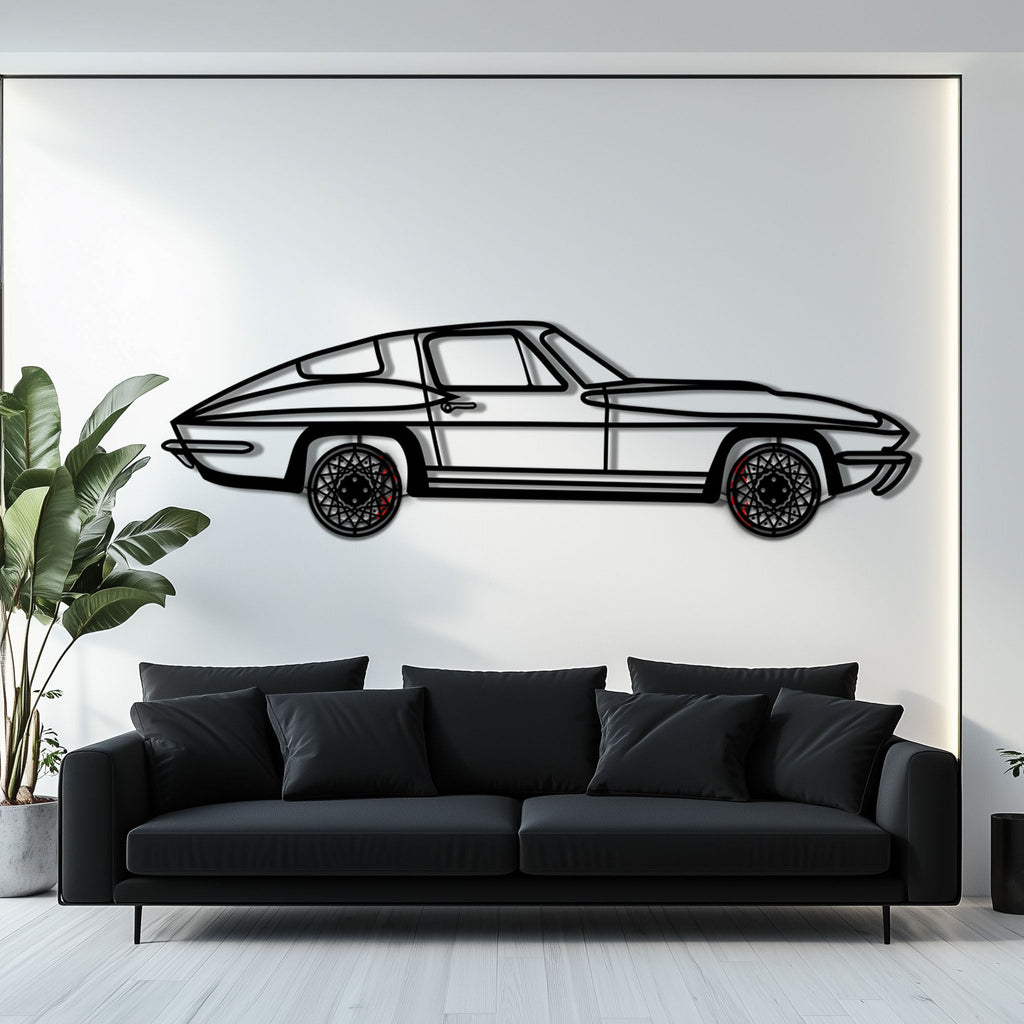 Chevrolet Corvette C3 Stingray Metal Car Wall Art with Rotating Wheels - Classic American Muscle Silhouette - Interactive Automotive Decor - KAFMEKA120