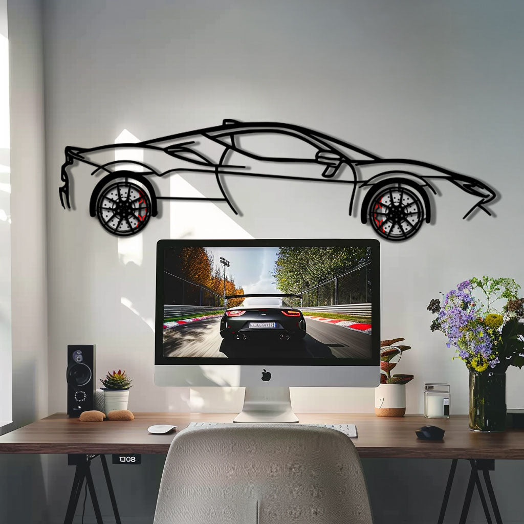 Ferrari SF90 Stradale Metal Car Wall Art with Rotating Wheels - Hybrid Hypercar Silhouette - Interactive Automotive Wall Decor - KAFMEKA135