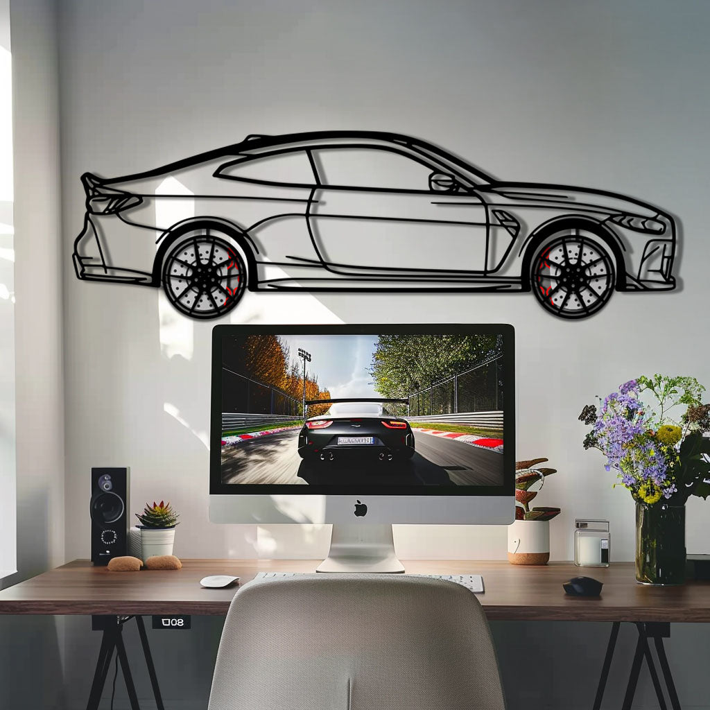BMW M4 CSL Metal Car Wall Art with Rotating Wheels - Limited Edition G82 Silhouette - Interactive Automotive Wall Art - KAFMEKA108