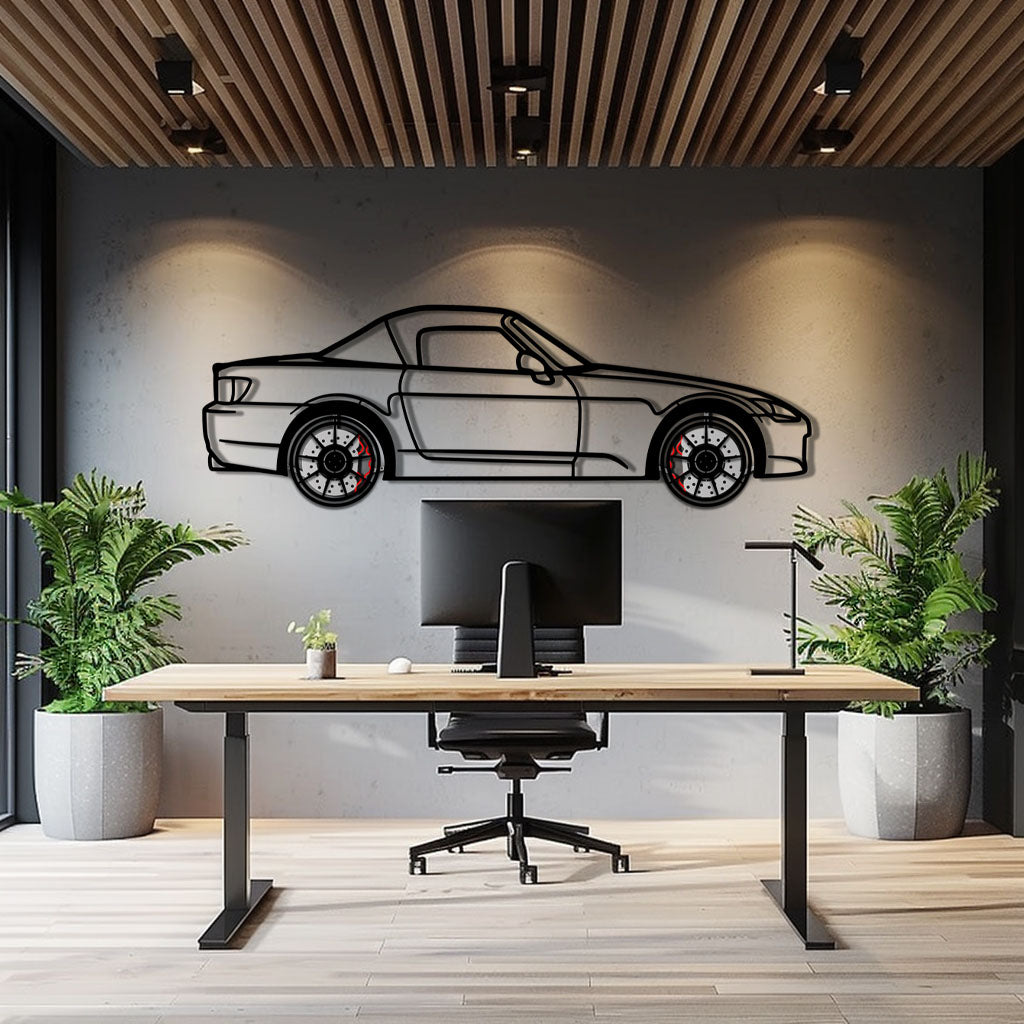 Honda S2000 Metal Car Wall Art with Rotating Wheels - JDM Roadster Silhouette - Interactive Automotive Wall Decor - KAFMEKA143