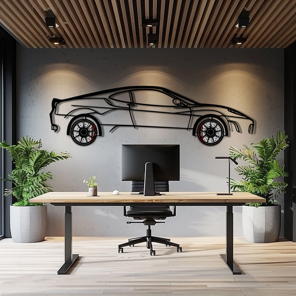 Ferrari F430 Metal Car Wall Art with Rotating Wheels - Italian V8 Supercar Silhouette - Interactive Automotive Wall Decor - KAFMEKA132