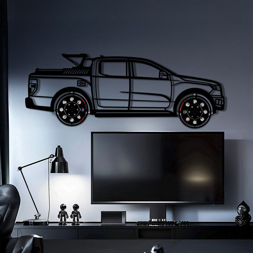 Ford F-150 Metal Truck Wall Art with Rotating Wheels - Iconic American Pickup Silhouette - Interactive Automotive Wall Decor - KAFMEKA138