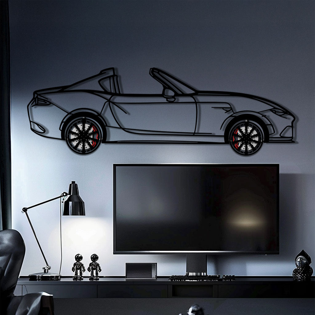 Mazda MX-5 RF Metal Car Wall Art with Rotating Wheels - JDM Roadster Silhouette - Interactive Automotive Wall Decor - KAFMEKA146