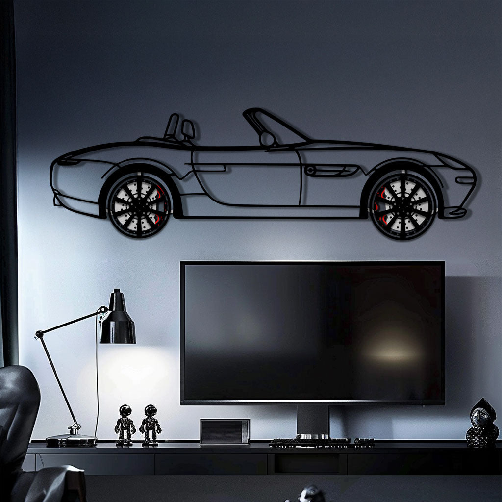 BMW Z8 Metal Car Wall Art with Rotating Wheels - Classic Luxury Roadster Silhouette - Interactive Automotive Wall Decor - KAFMEKA115
