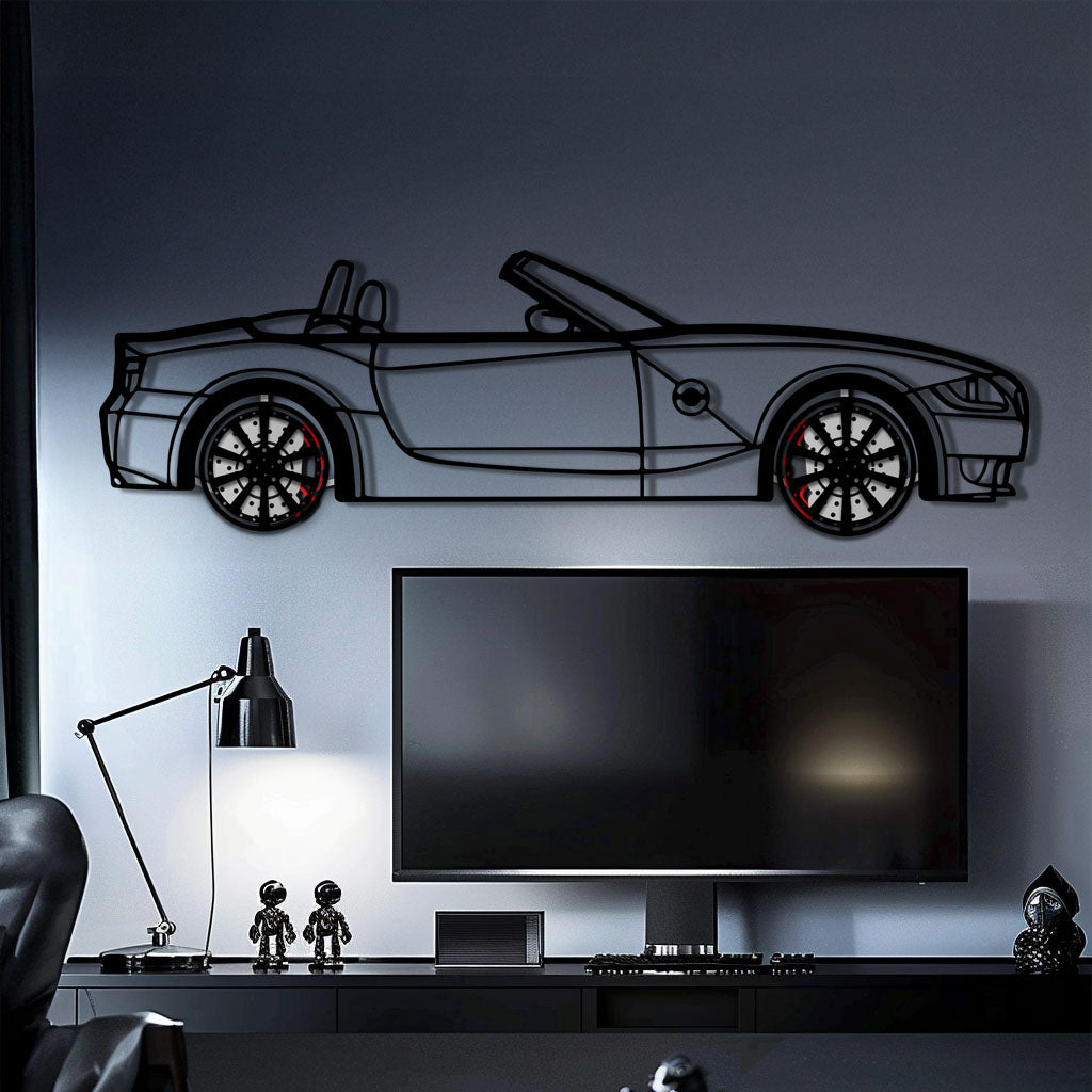 BMW Z4 M Roadster Metal Car Wall Art with Rotating Wheels - M Power Silhouette Decor - Interactive Automotive Wall Art - KAFMEKA114