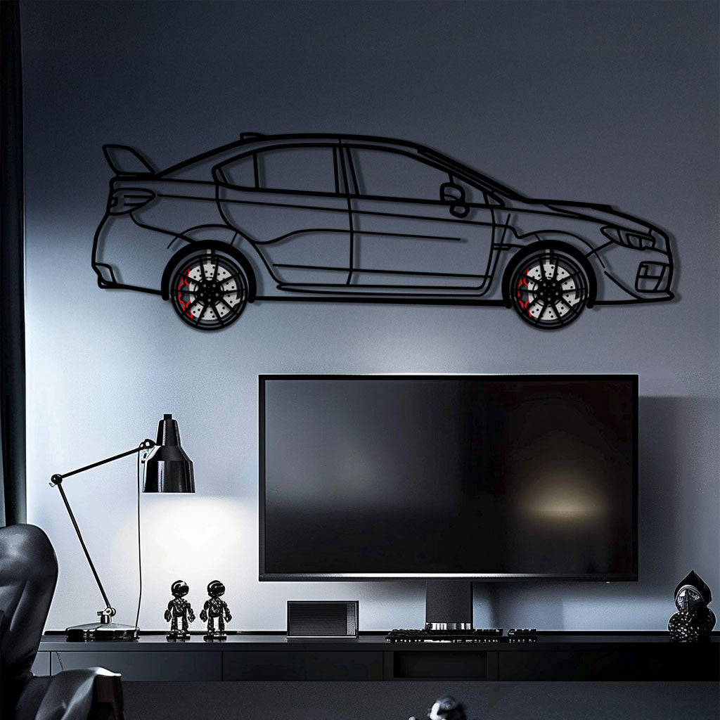 Subaru WRX Metal Car Wall Art with Rotating Wheels - Rally Legend Silhouette - Interactive Automotive Wall Decor - KAFMEKA155