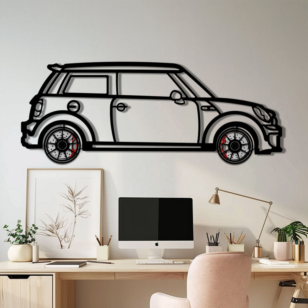 Mini Cooper Metal Car Wall Art with Rotating Wheels - Iconic British Compact Silhouette - Interactive Automotive Wall Decor - KAFMEKA151