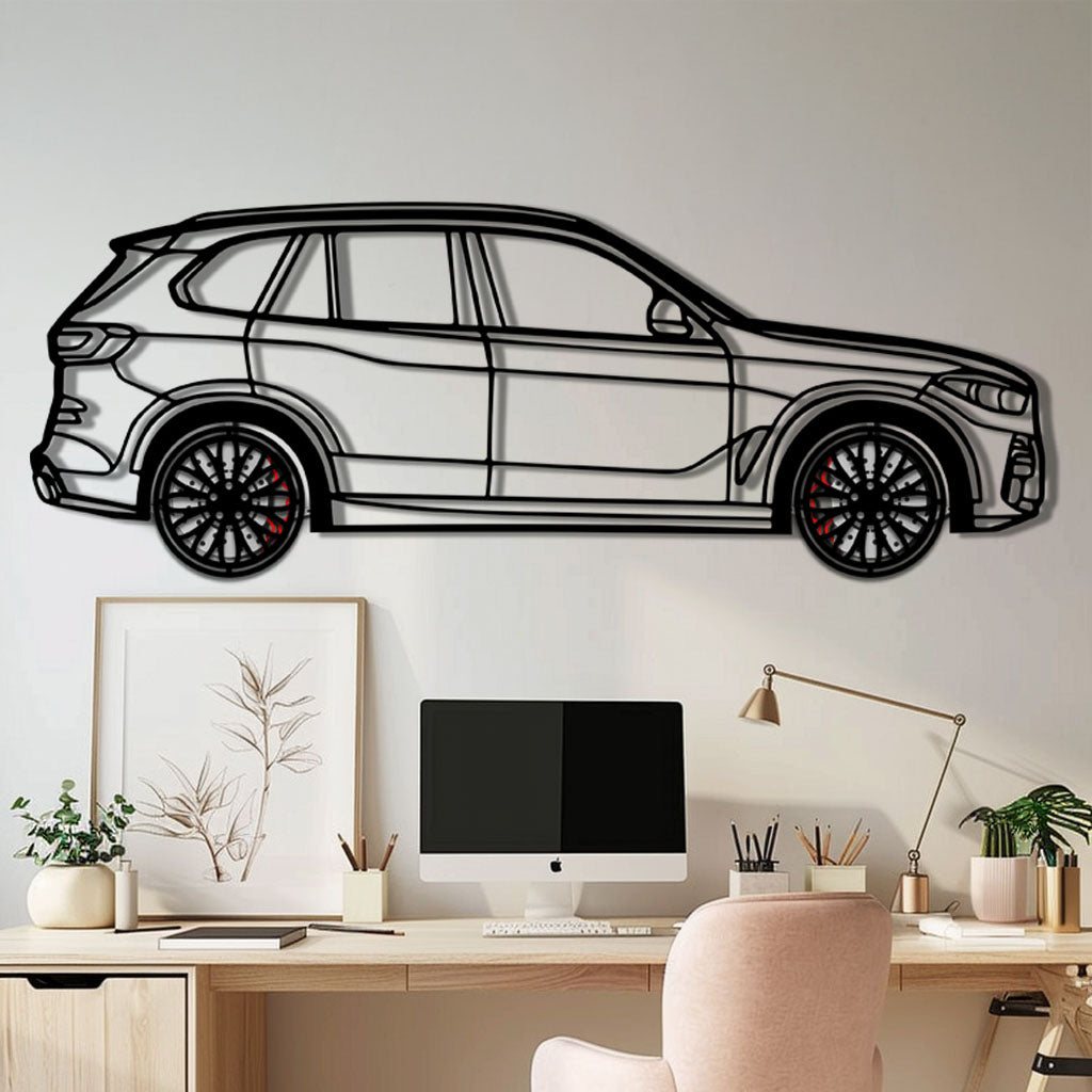 BMW X5 Metal Car Wall Art with Rotating Wheels - Modern SAV Silhouette Decor - Interactive Automotive Wall Art - KAFMEKA111