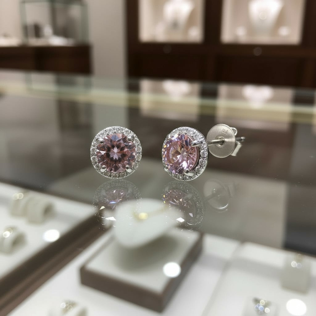 "Soothing Whispers" Portuguese Cut Pierced Cremation  Earrings 5.5mm Sterling silver w/ CZ Halo