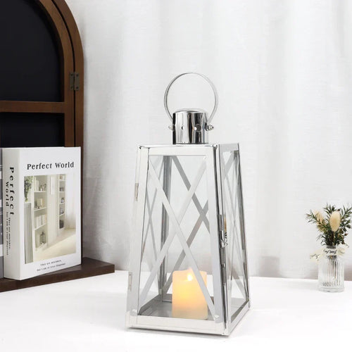 12''H Stainless Steel Decorative Lantern (Trapezoid)