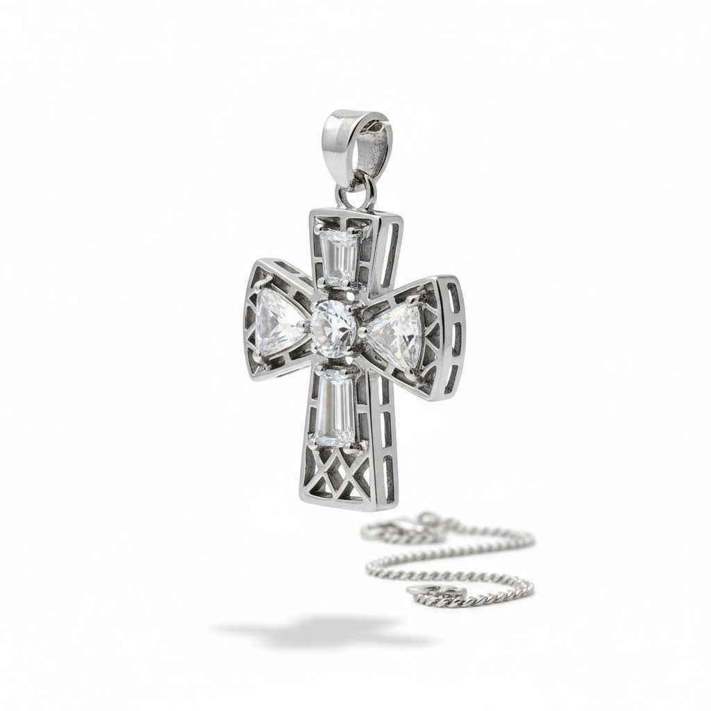 "Tranquility Cross" Cremation Pendant 5 stones, Overall size 28x22.3mm