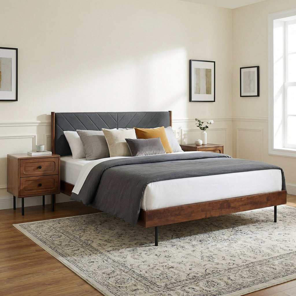 Acacia Astoria Upholstered Solid Wood Bed Frame for Elegant Bedrooms