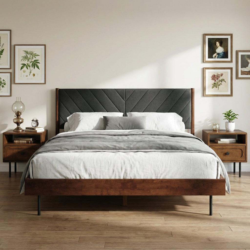 Acacia Astoria Upholstered Solid Wood Bed Frame for Elegant Bedrooms