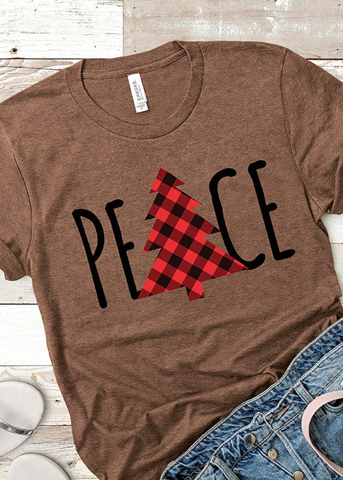 Plaid Christmas Tree Peace Tee XMS0001BRWN