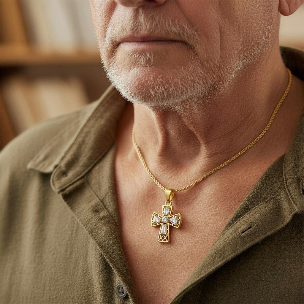 "Tranquility Cross" Cremation Pendant 5 stones, Overall size 28x22.3mm