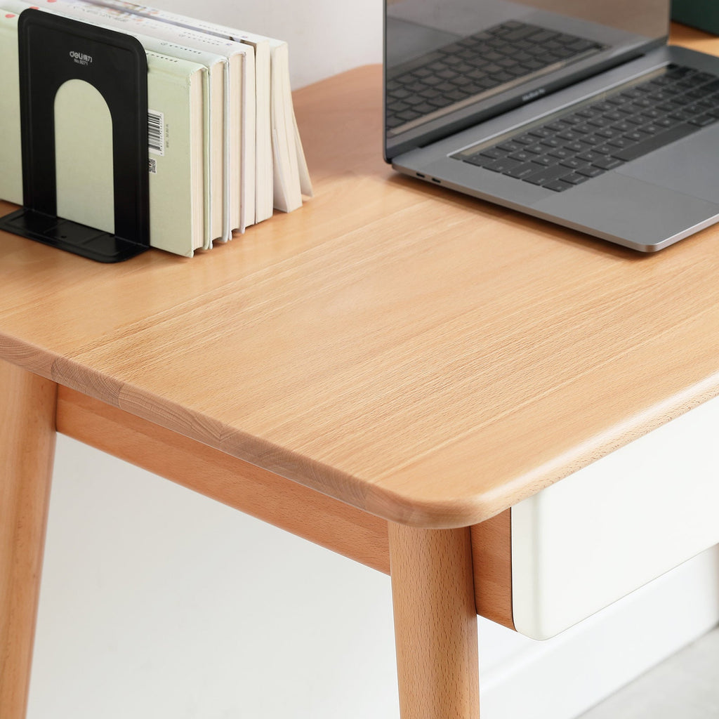Modern Simple Style Solid Wood Computer Desk with 2 Drawers and Gap Design in Beech, 47''
