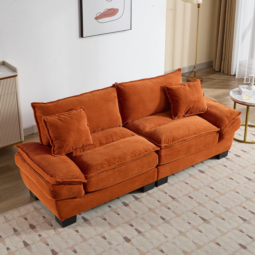 Corduroy Sofa Sleeper Couch Loveseat Sofa with Pillows Comfy Upholstered Deep Seat Sofa for Bedroom,Living Room,Apartment,Office,Dorm-Orange Corduroy