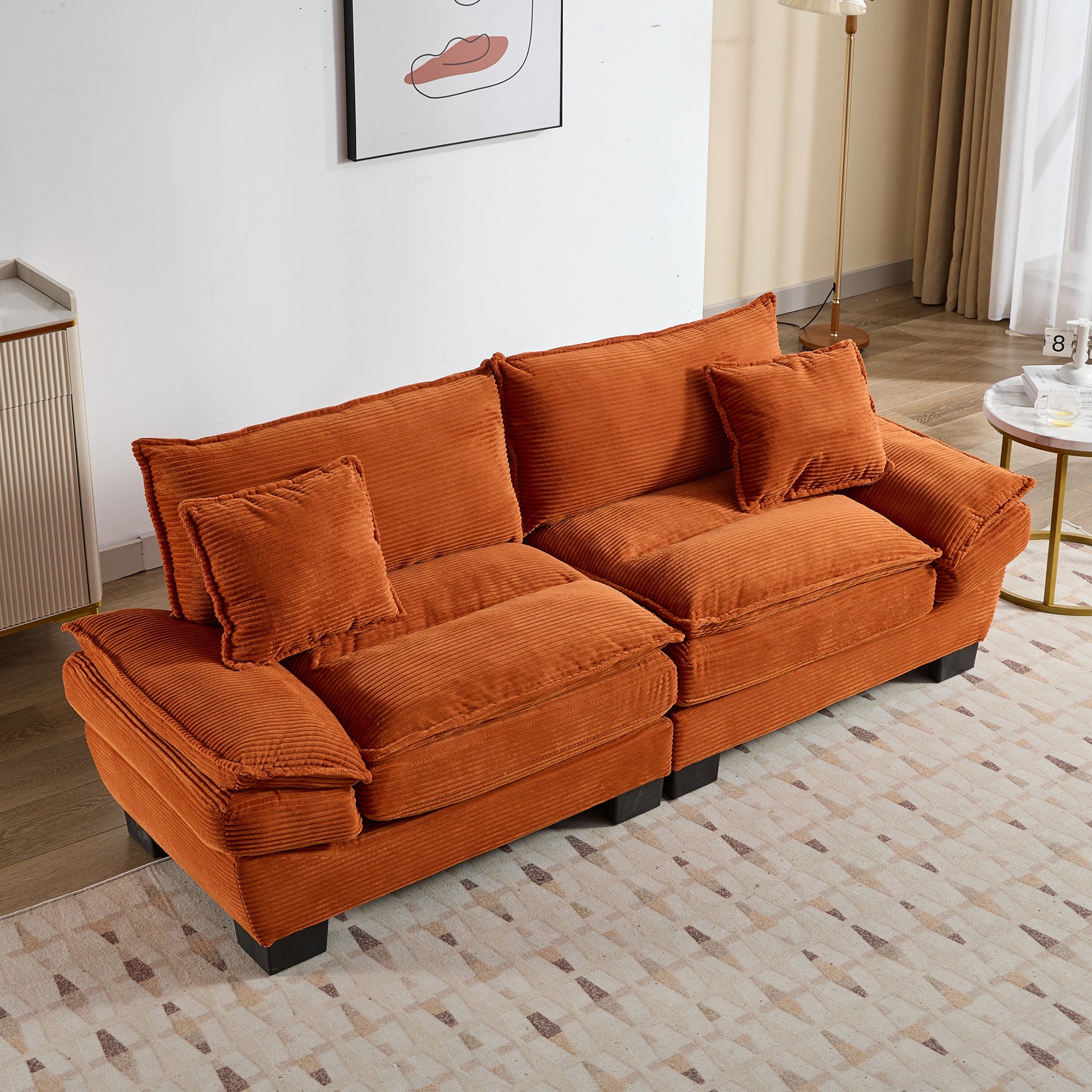 Corduroy Sofa Sleeper Couch Loveseat Sofa with Pillows Comfy Upholstered Deep Seat Sofa for Bedroom,Living Room,Apartment,Office,Dorm-Orange Corduroy
