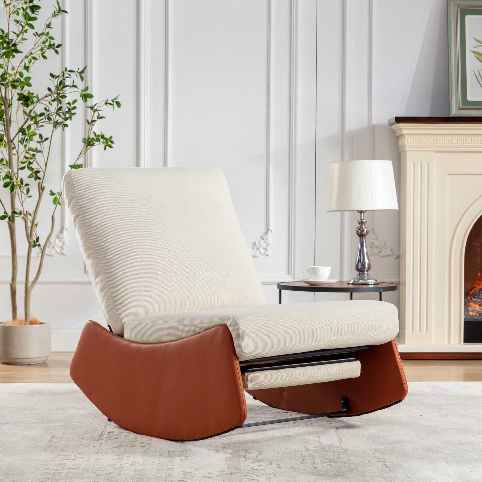 Modern Orange Upholstered Rocking Chair Recliner with Footrest and Adjustable Backrest