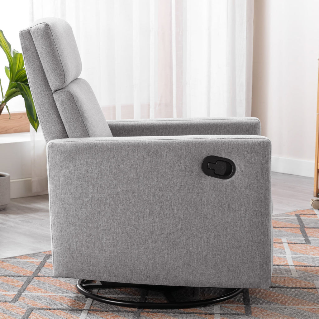 Modern Upholstered Rocker Nursery Chair Plush Seating Glider Swivel Recliner Chair, Gray Linen