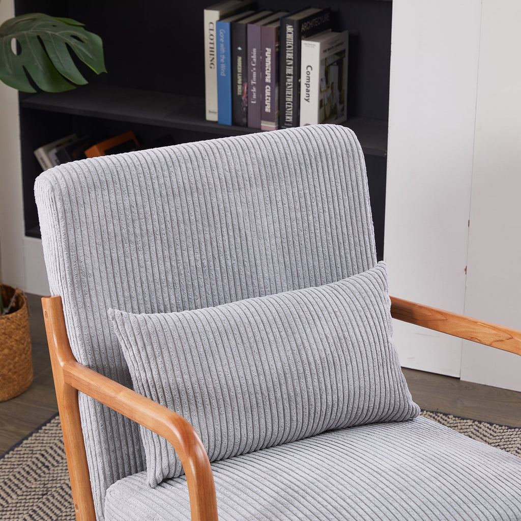 Mid-Century Modern Accent Chair with Pillow, Upholstered Arm Chair in Antique Dark Grey, Solid Wood Frame(Antique Dark Grey)