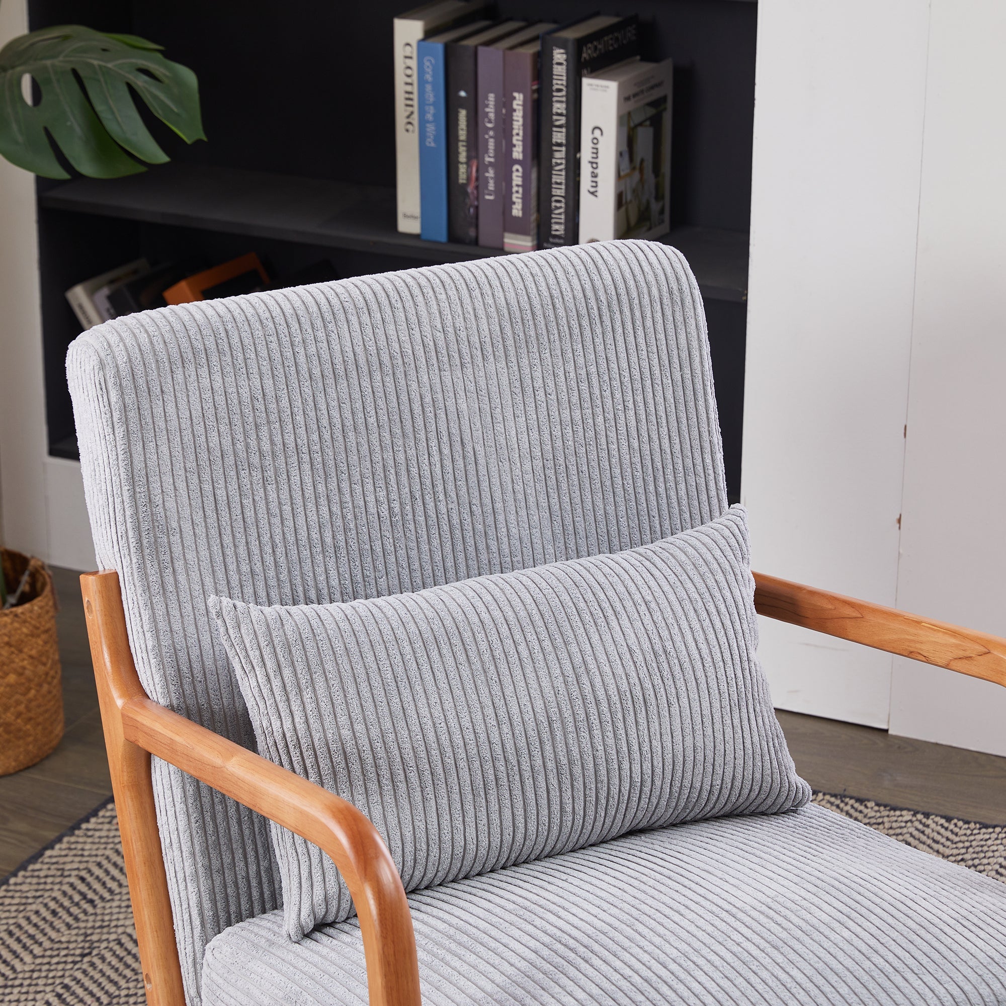 Mid-Century Modern Accent Chair with Pillow, Upholstered Arm Chair in Antique Dark Grey, Solid Wood Frame(Antique Dark Grey)